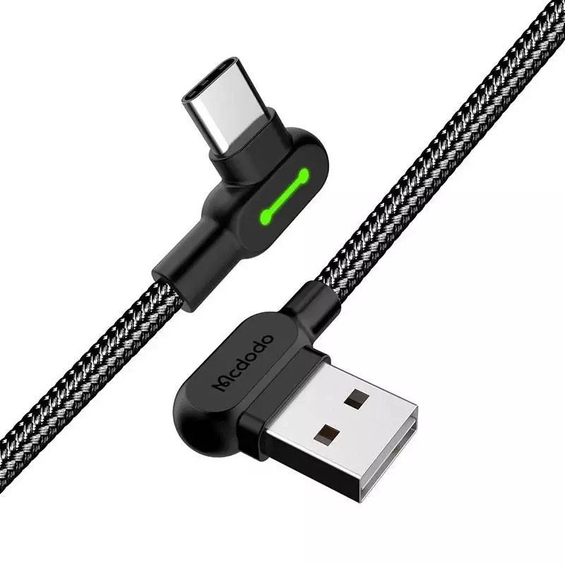 mcdodo ca-5280 led úhlový kabel usb na usb-c, 3 m (černý)
