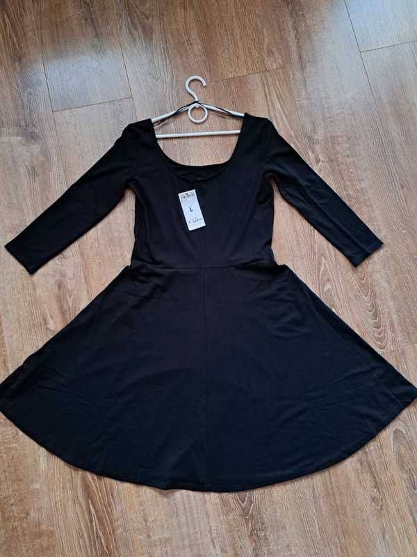 Nowa czarna rozkloszowana sukienka bawełna 38 40