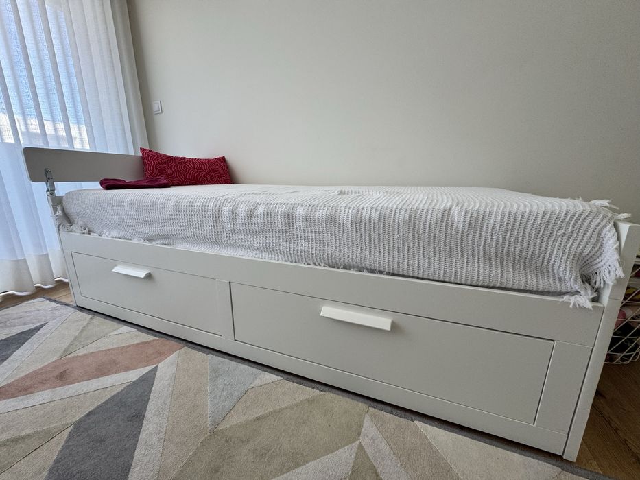 BRImmes Cama indiv/dupla c/2 gav, branco, 80x200 cm + 2 colchoes