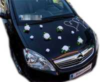 SKROMNA BIAŁA dekoracja na samochód Ozdoby na auto do ślubu 122