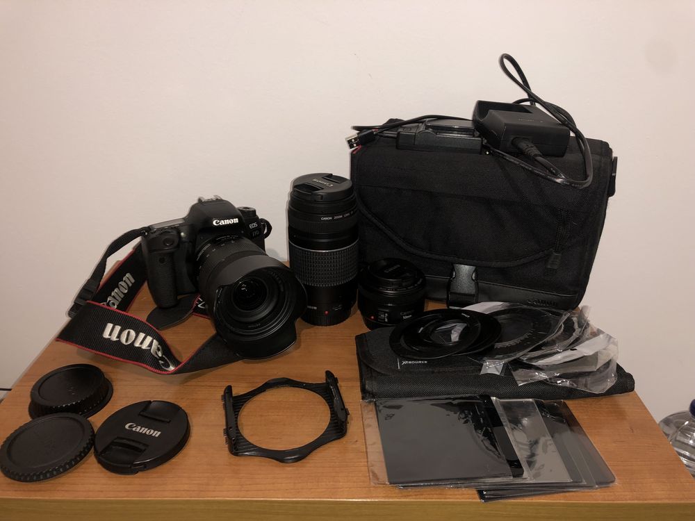 Kit canon - corpo + objectivas + filtros + bateria