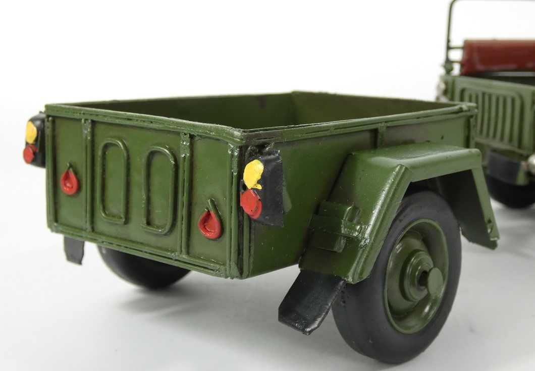 Wojskowy Metalowy model pojazd samochód JEEP z przyc pickup auto 36 cm