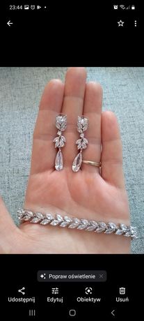 Nowa biżuteria komplet kolczyki bransoletka ślub wesele prezent srebrn