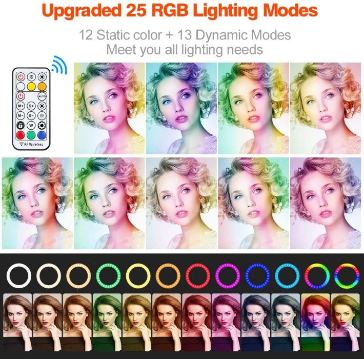 Anel de Luz 26cm 25 cores RGB, 3 modos e 9 brilhos com comando NOVO
