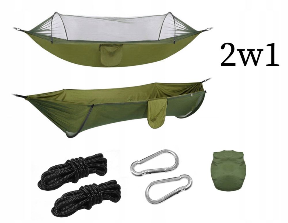 Hamak z Moskitierą Turystyczny Dwuosobowy Survival Kempingowy Mocny