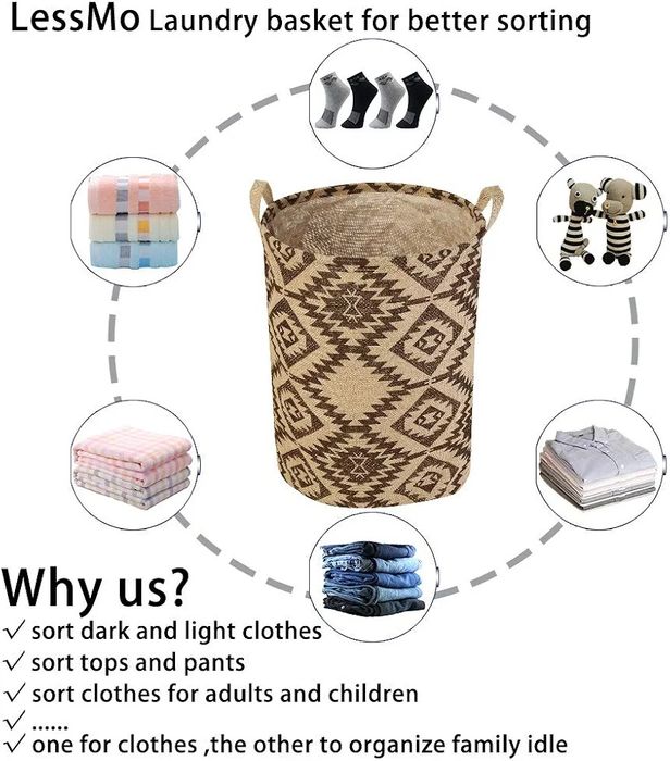 Kosz na pranie lessmo 45cm składany bawełna len 40l