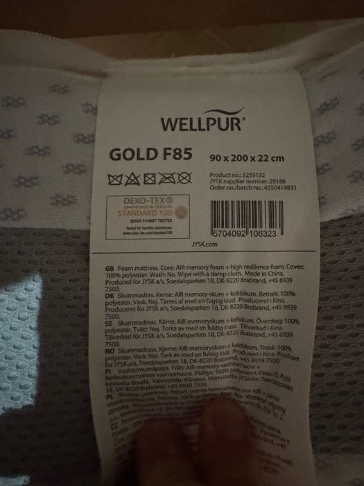 Materac piankowy 90x200 Wellpur GOLD F85