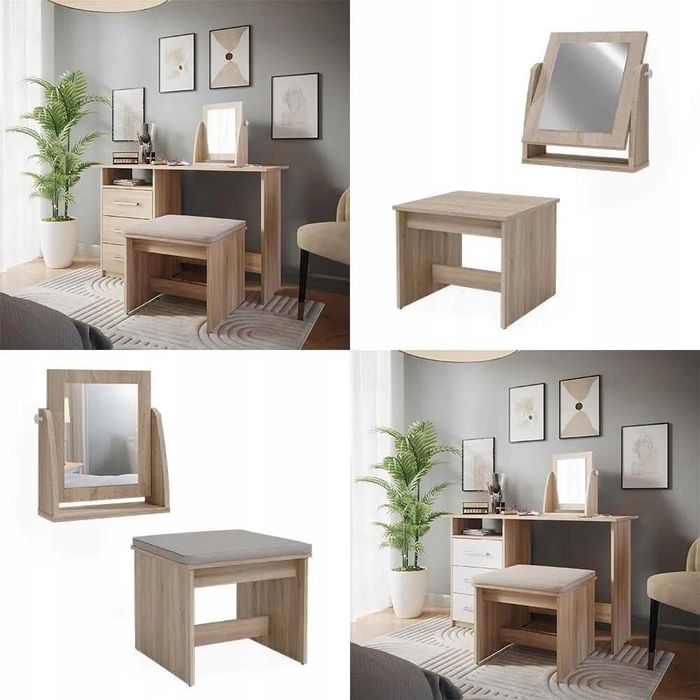 Taboret i lustro do toaletki Hoker Dąb Sonoma