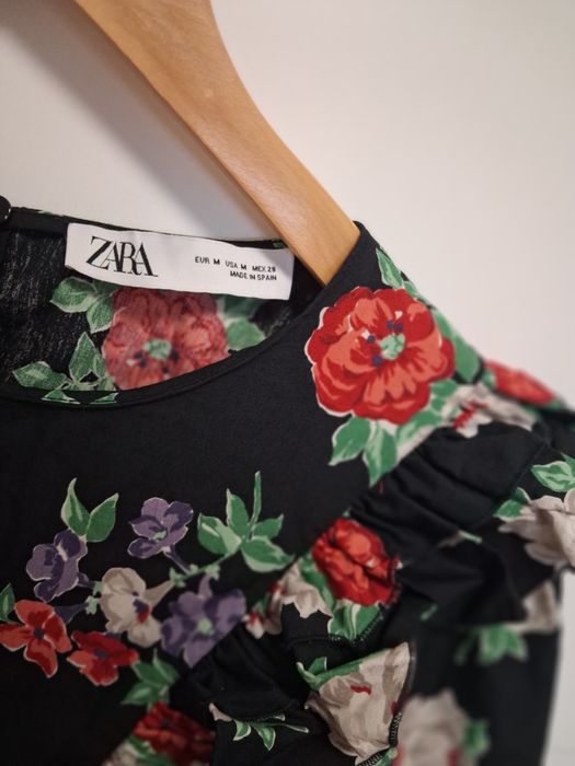 Zara czarna bluzka damska w kwiaty M
