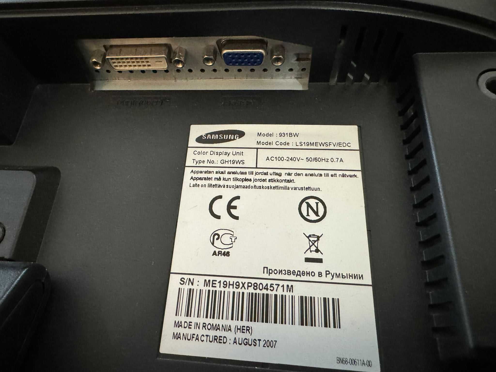 Monitor Samsung SyncMaster 931BW 19 cali