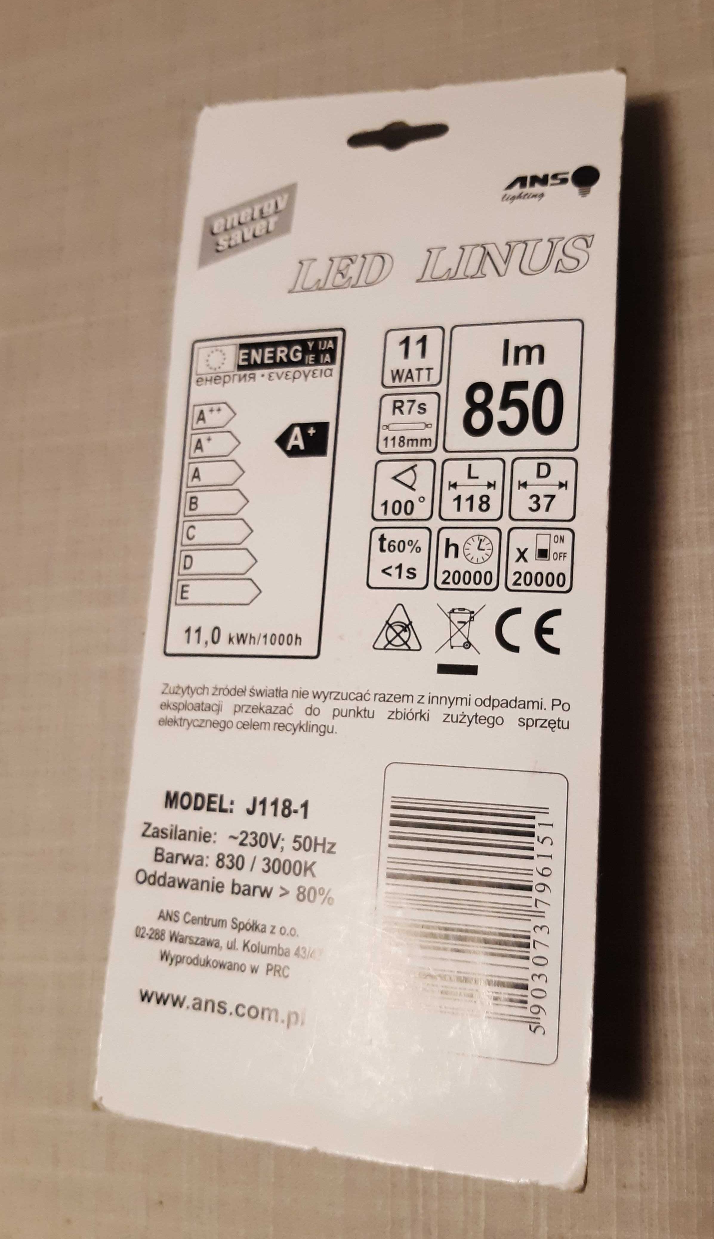 żarówka LED R7s 118 mm 11W, biała, ciepła, "palnik"