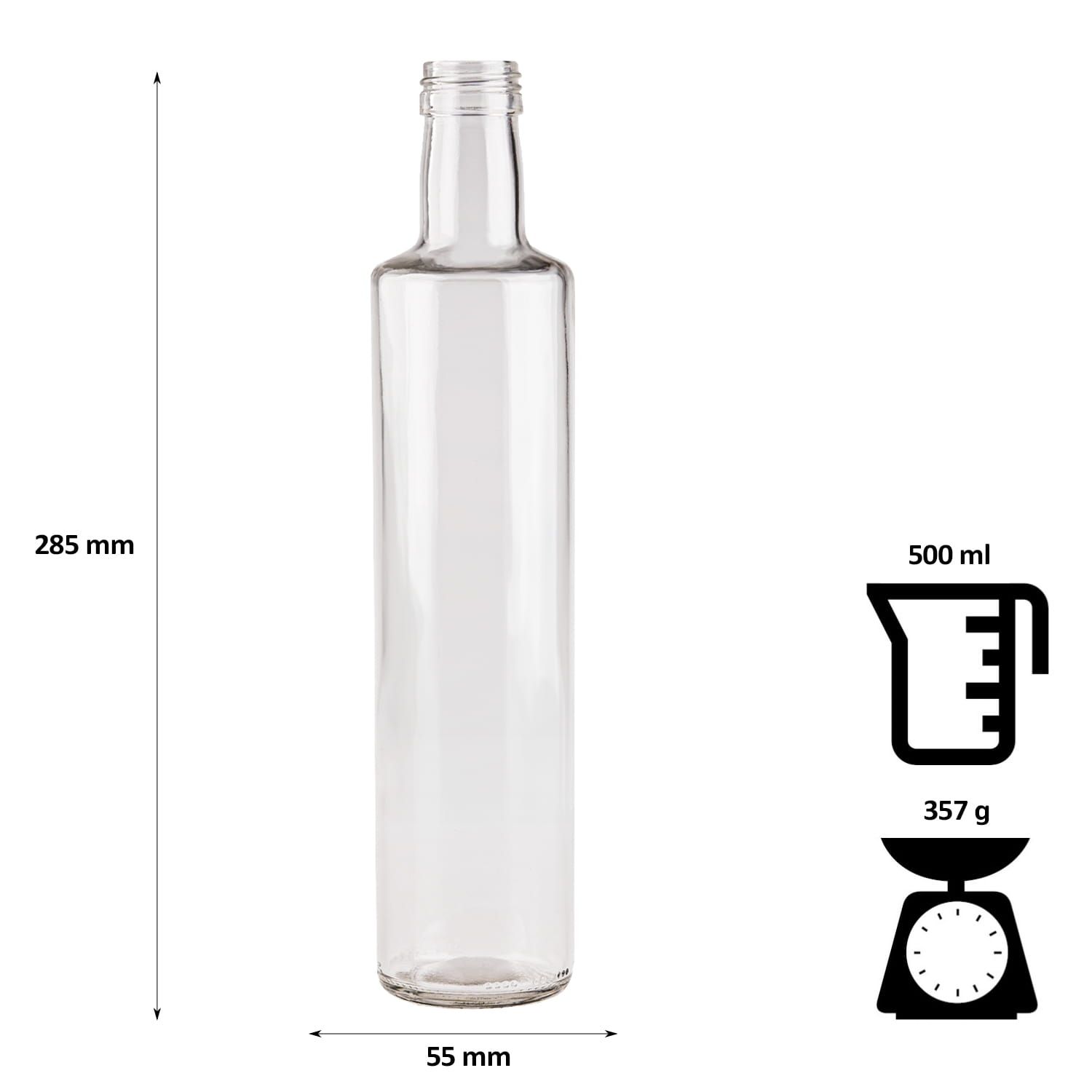 5x DORICA 500 ml bezbarwna na oliwę, syropy, nalewki Z DOZOWNIKIEM