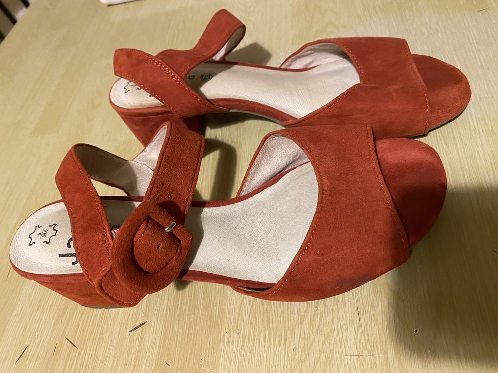 Sandały Jana Comfort Soft Flex 39 czerwone skórzane zamszowe