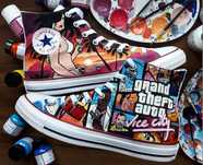 GTA 5 Vice City Converse białe wysokie 44 ręcznie malowane custom