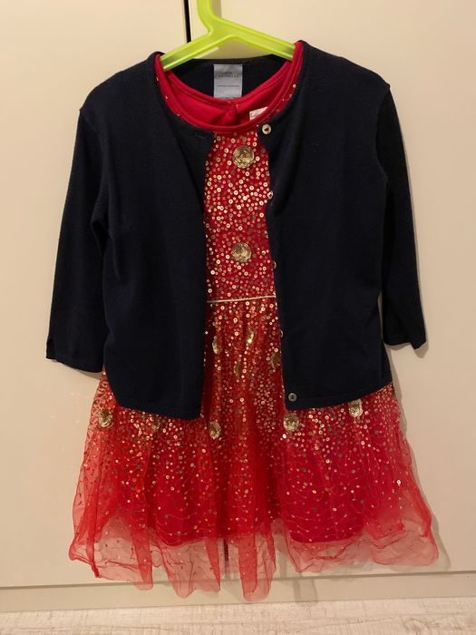 Sukienka czerwona cekiny COOL CLUB 110 sweterek ZARA