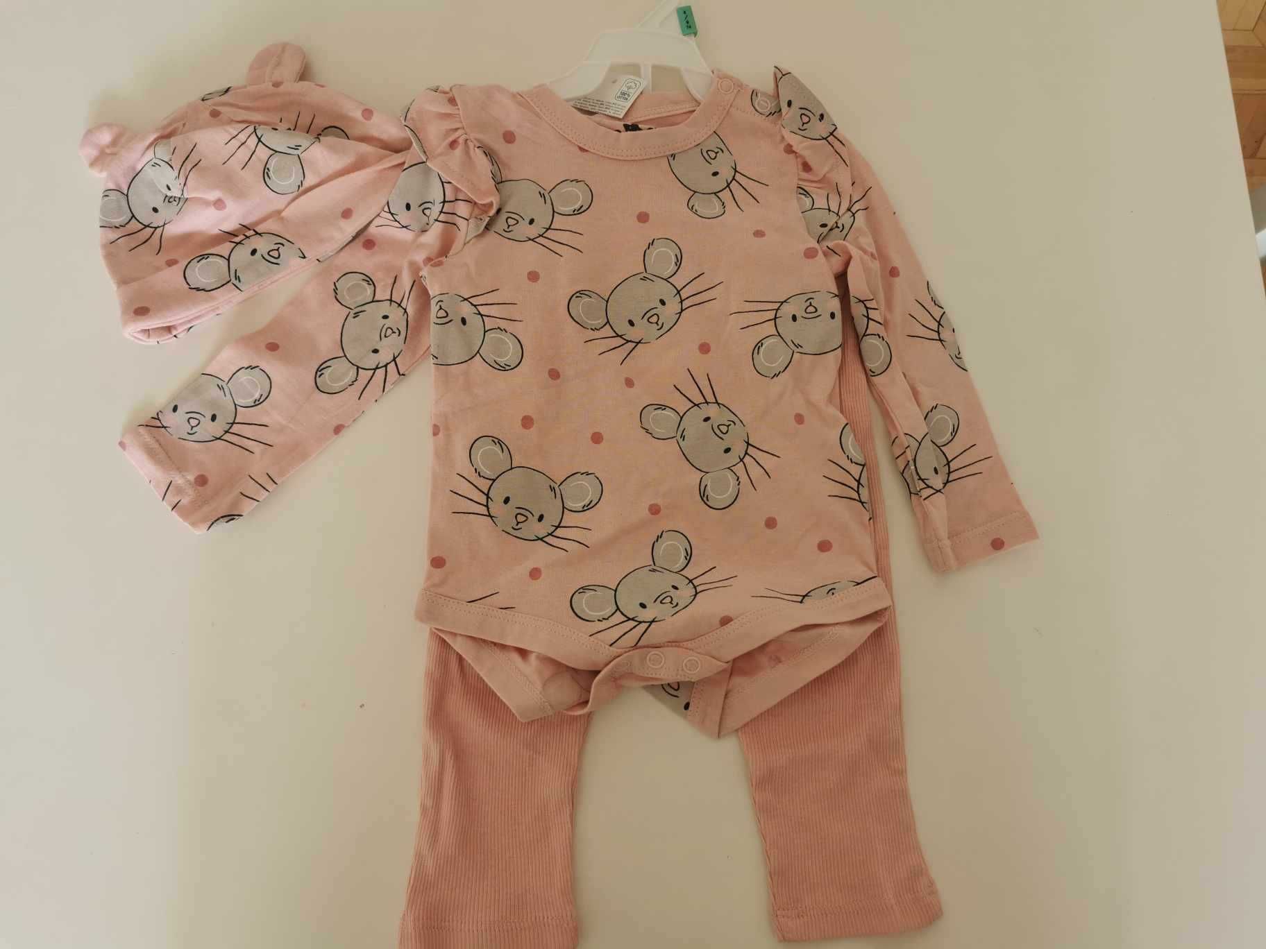 NOWY Zestaw So Cute rozm. 74 różowy w myszki