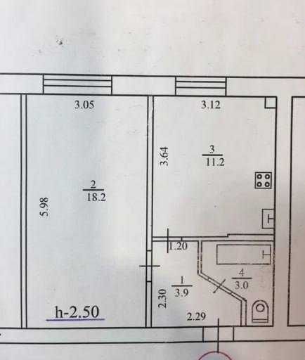 Простора 1-кімнатна квартира. Площа 36м². Цегла