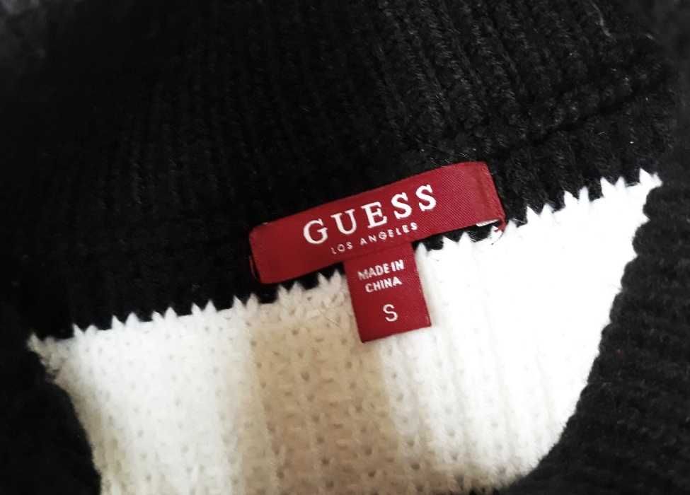 GUESS Damski Sweter Sweterek Golf Czarny Bialy w Pasy Paski Oryginalny
