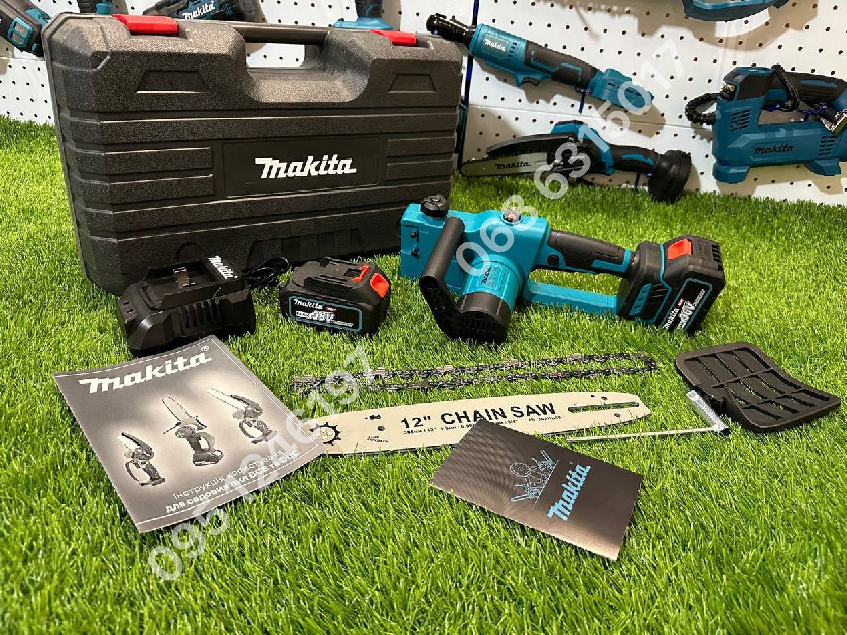 Аккумуляторная цепная пила Makita 30cm шина безщеточная пилка с 2 АКБ