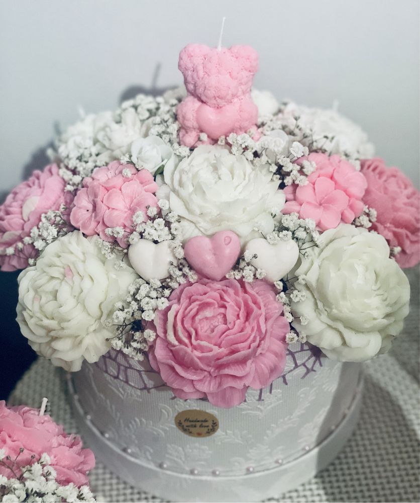 Flowerbox z wosku sojowego, świeczki, kwiaty, kolory