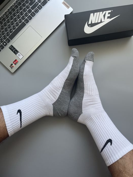 Носки Nike/Найк белые с серой стопой и резинкой на стопе/Пачка 12 пар