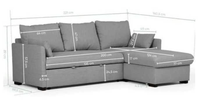 Sofa Cama Chaise Longue Cinzento com Arrumação Conforama
