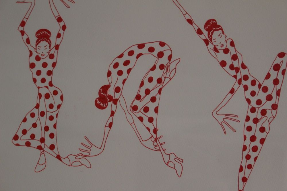 Pintura Joana Rosa Original Caneta s Papel "Flamengo" 53 x 43 cm