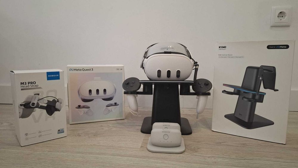 Meta Quest 3 512GB + BOBOVR + 2 baterias extras + suporte carregador