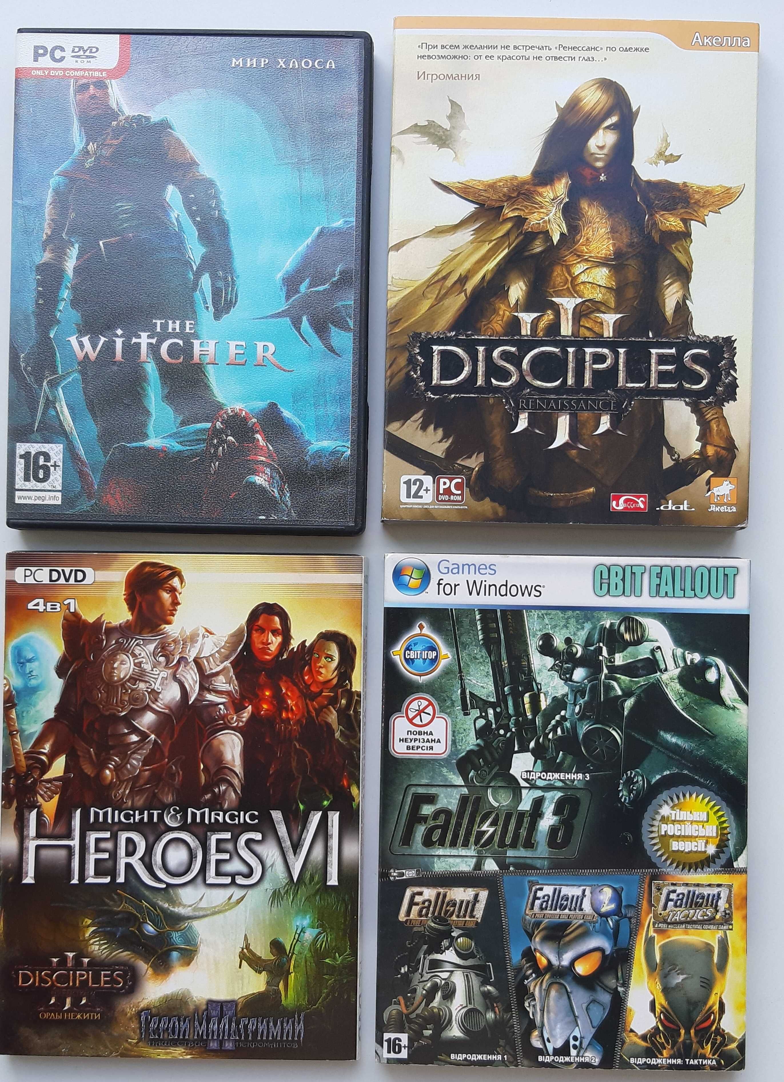 Игры на DVD Tomb Raider Fallout Heroes M&M Disciples Witcher Assassin