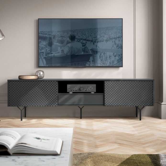 Szafka RTV 180cm RAVEN Front 3D czarny grafit