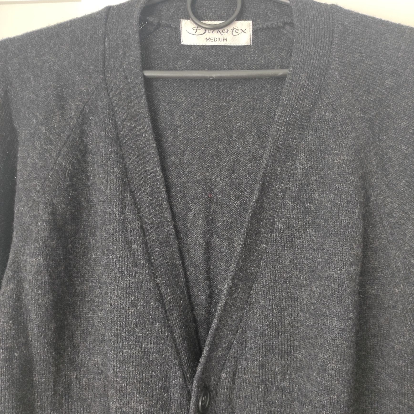 Sweter męski, kardigan rozpinany, M,  100% wełna owcza