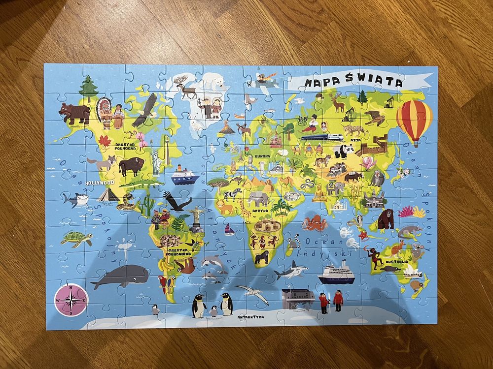 Edukacyjne Puzzle Mapa Świata 100 elementow Trefl