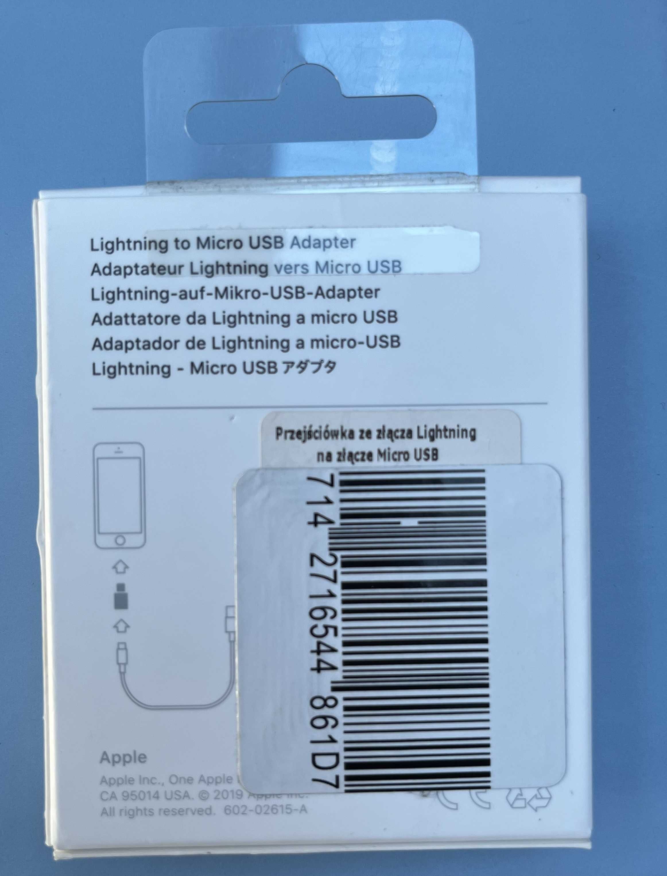 ORYGINAŁ Przejściówka adapter Apple Lightning do Micro USB