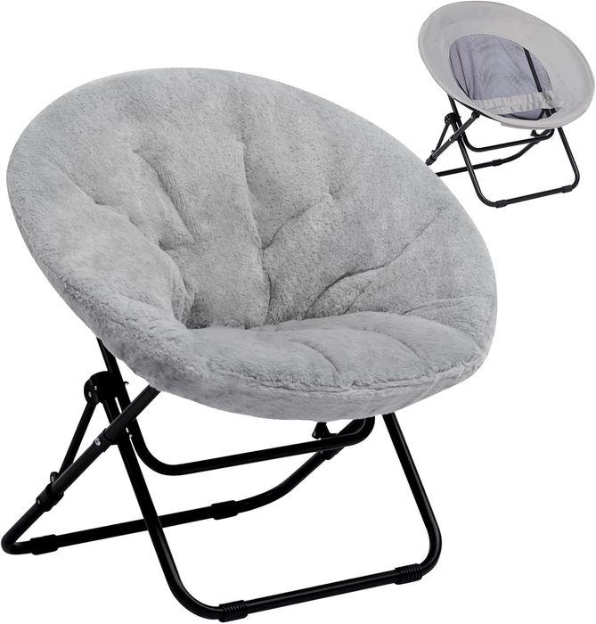 HollyHOME Moon Chair Spodek Krzesło Fotel  Składane Pluszowe Szare