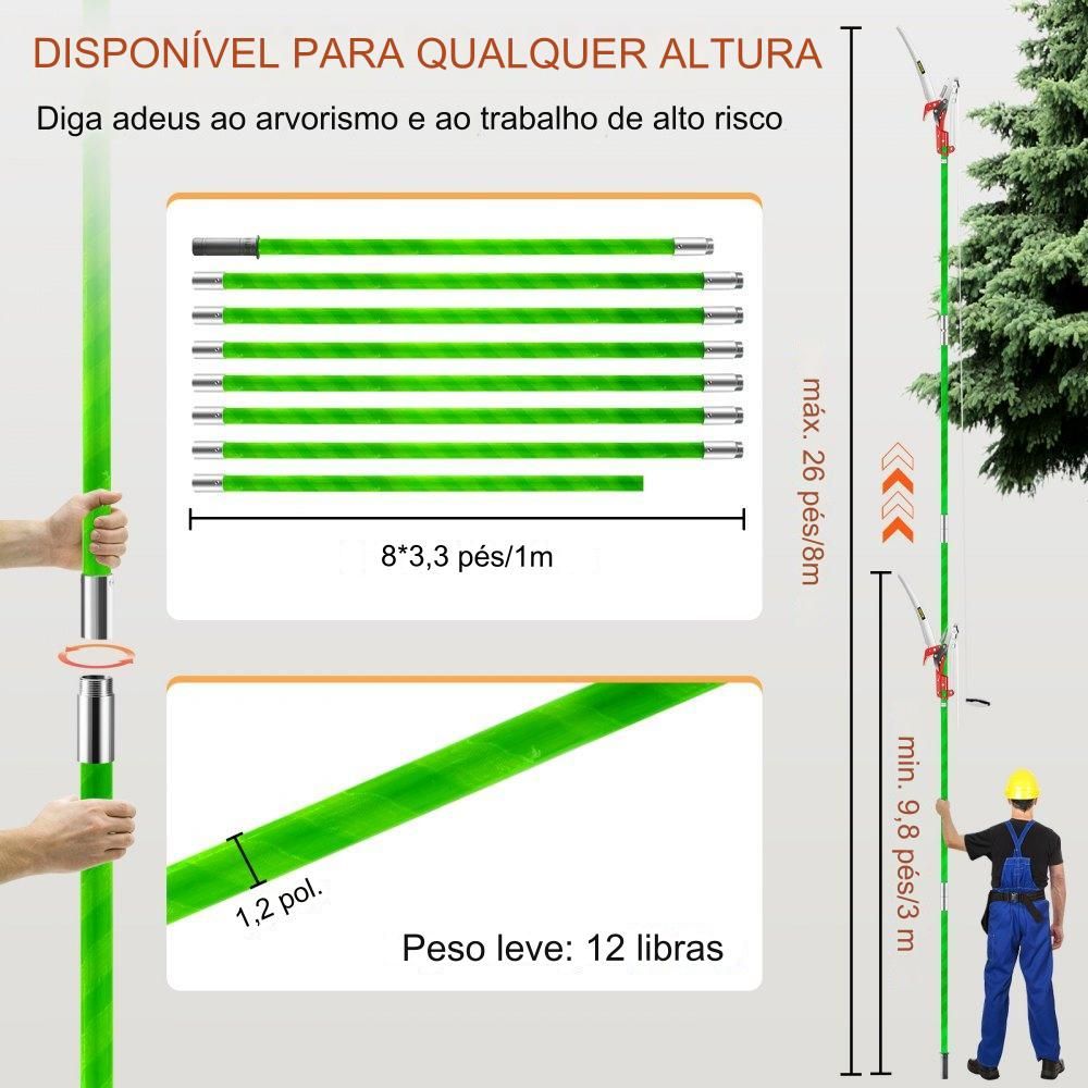 Serra de Podar Telescópica de 8m com Lâmina de Aço Temperado