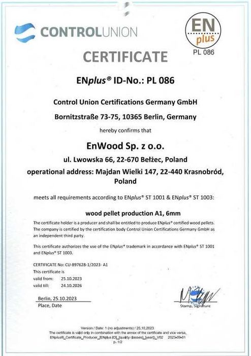 Pellet Drzewny Enwood CERTYFIKOWANY EN plus A1