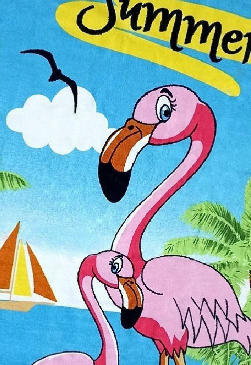 Ręcznik plażowy 75x150 Hello Summer flamingi niebi