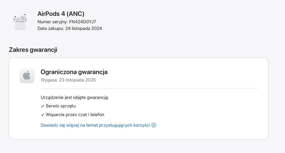Etui ładujące Apple AirPods 4 z ANC, gwaracncja