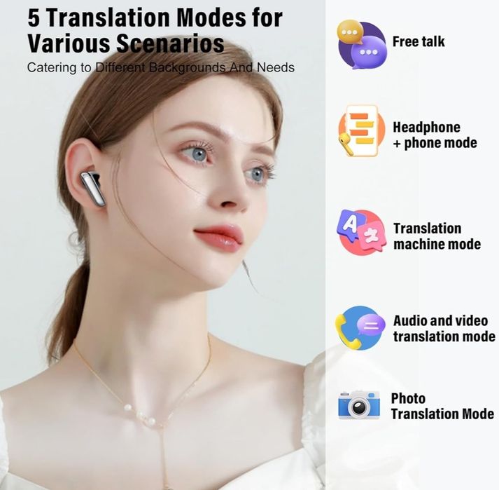 Puqo EV68 Słuchawki do tłumaczenia języków AI 3w1 164 języki BT 5,3