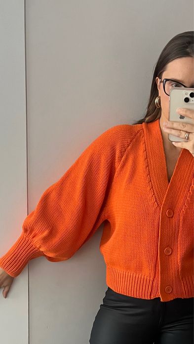 Pomarańczowy Marchewkowy rudy sweterek kardigan La Mania Homie 38