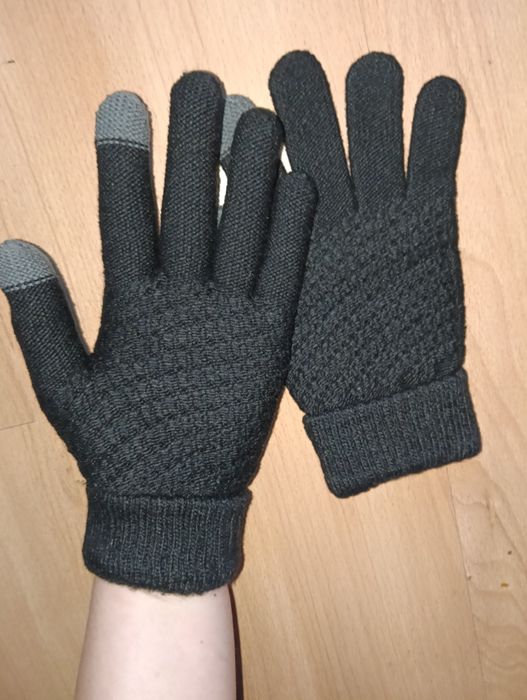 Nowe czarne termiczne rekawiczki dotykowe