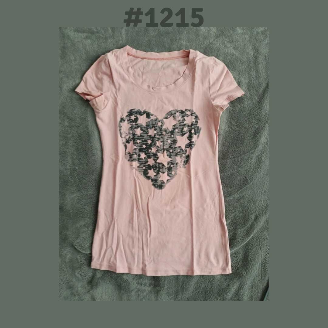 T-shirt z sercem rozmiar S/36 dłuższa pudrowy róż #1215