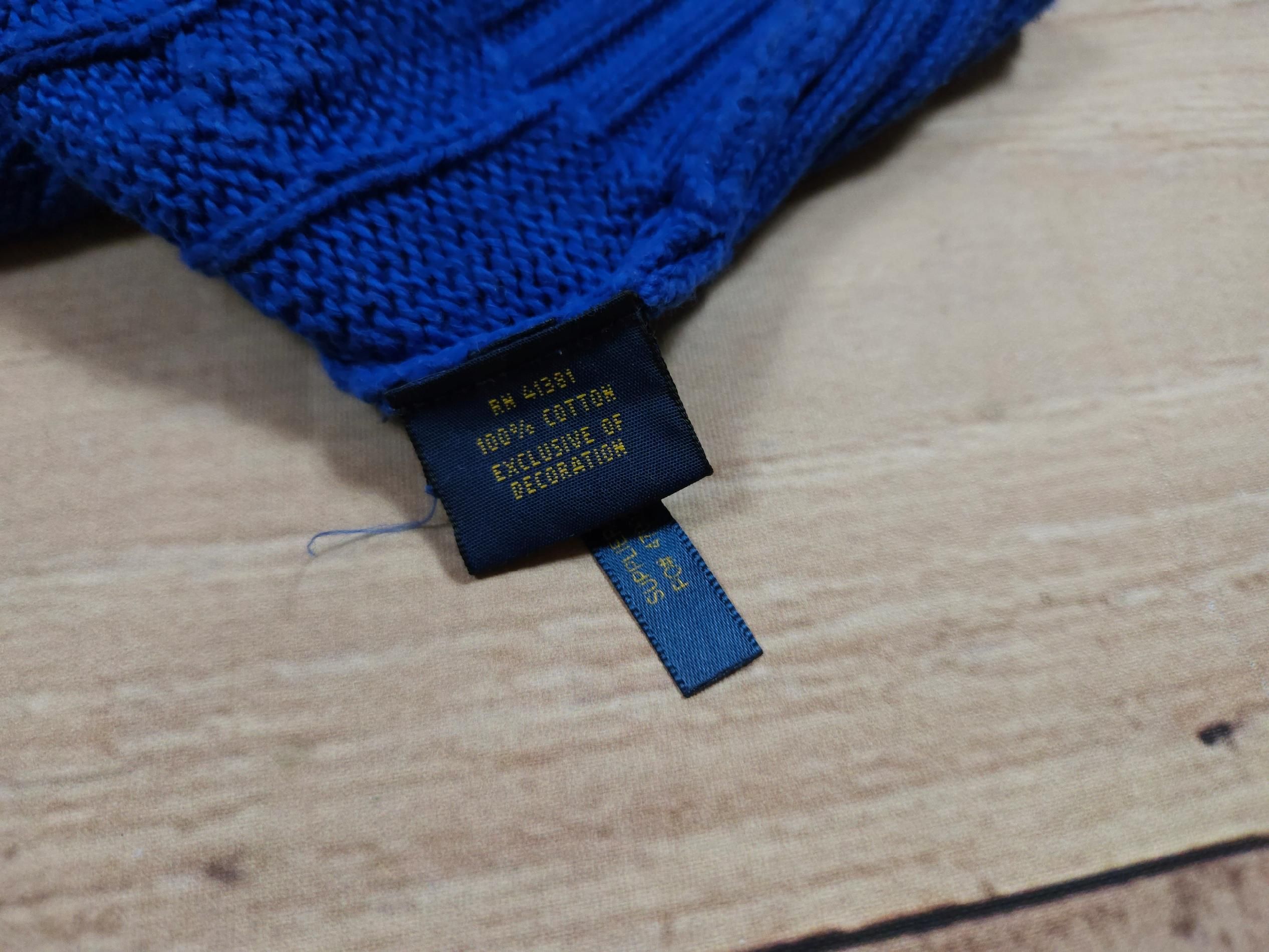POLO RALPH LAUREN Sweter Warkocz Niebieski Logowany r. S