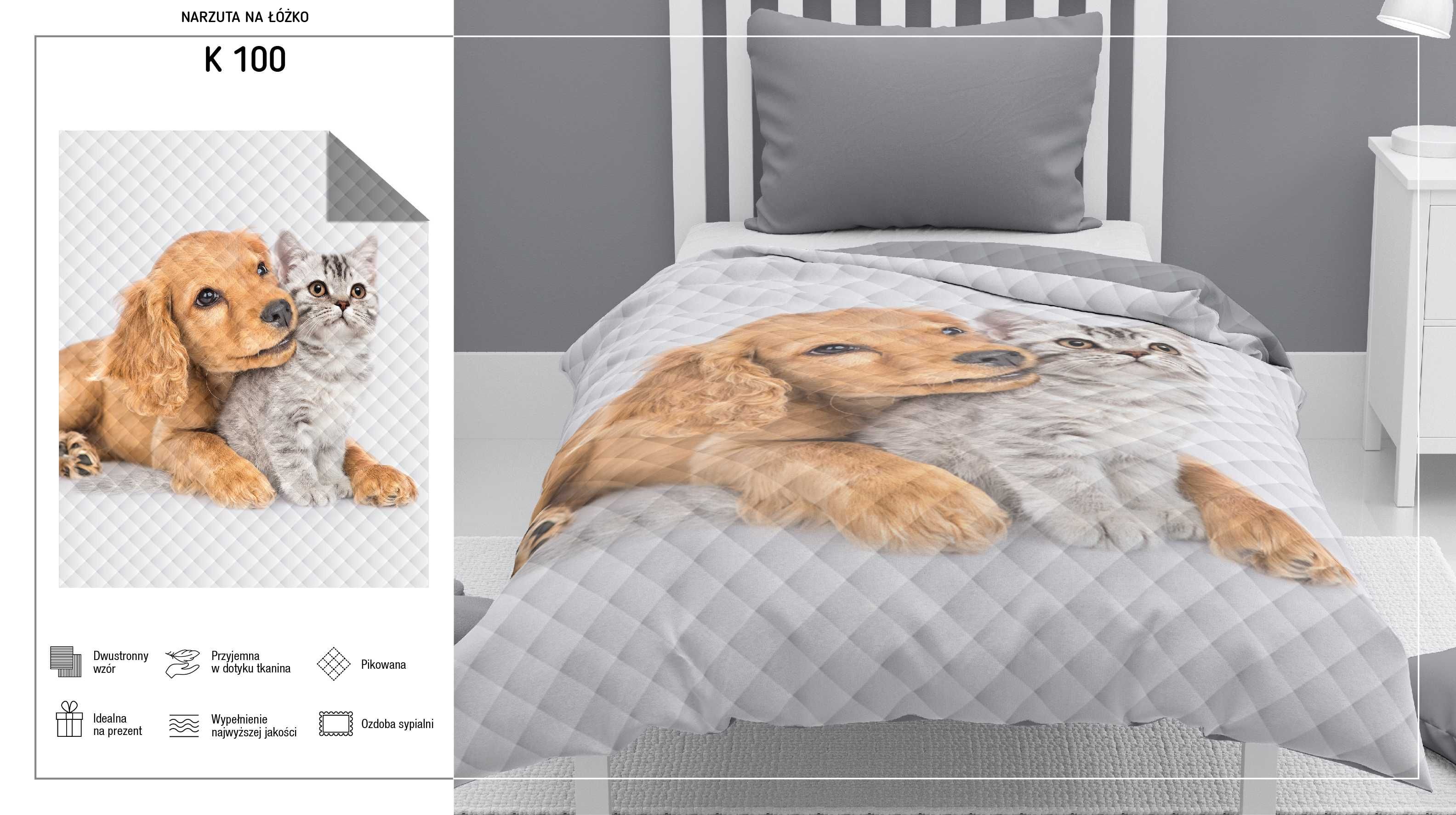 Narzuta na łóżko dwustronna Pies i Kot 170x210
