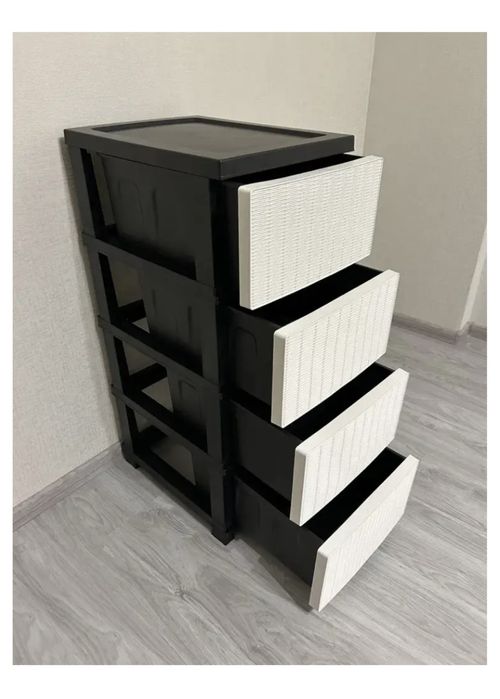 Комод пластиковий R-Plastic Ротанг на 4 шухляди біло-чорний