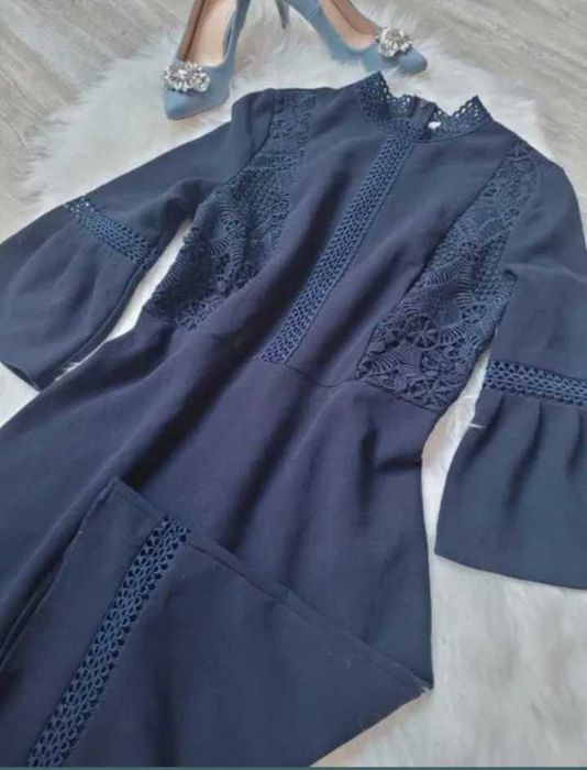 Orsay granatowa haftowana sukienka MIDI 38