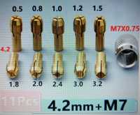Латунні цанги та  цанговий патрон M7х0,75 для гравера, бормашини