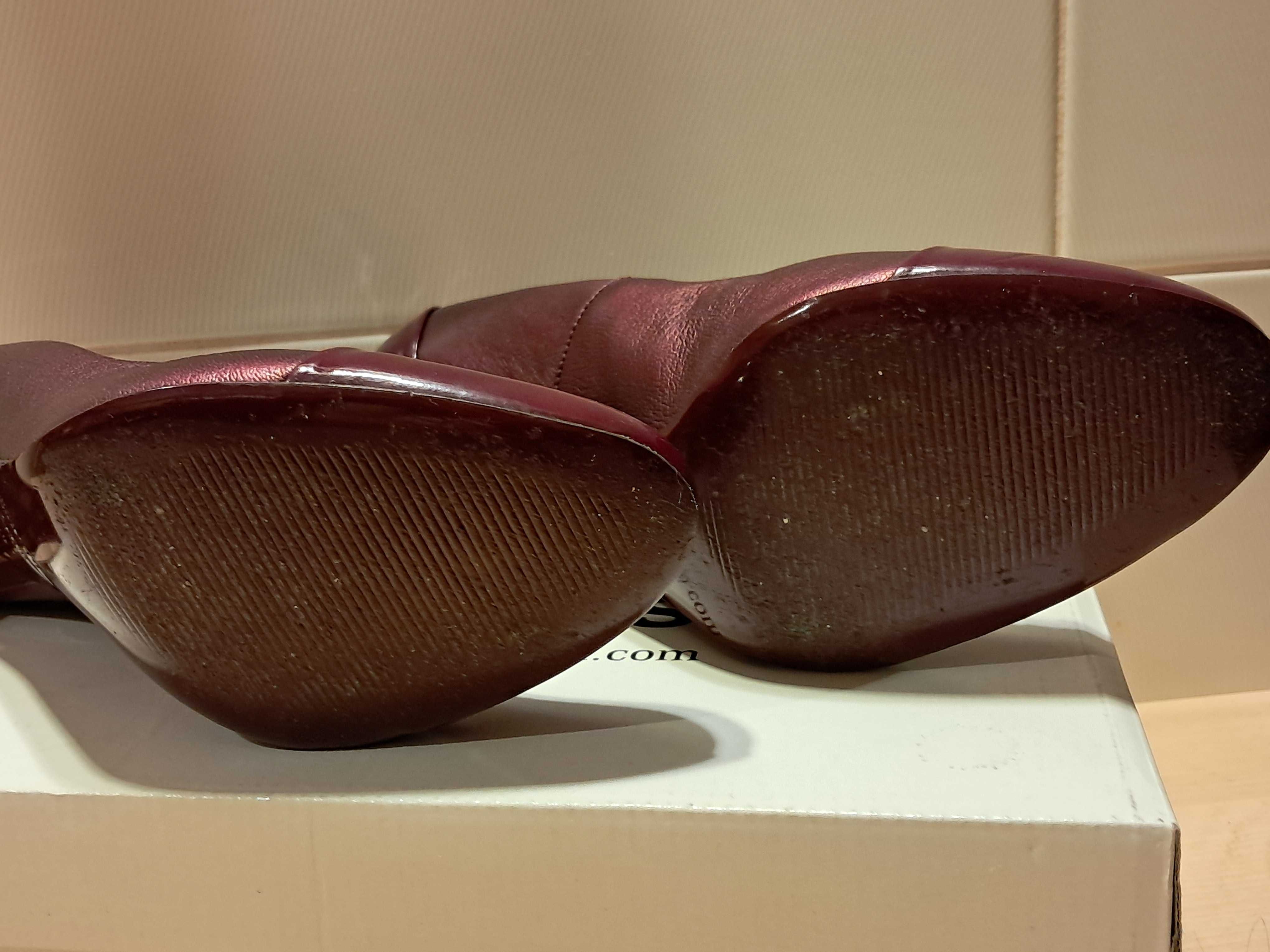 Buty skórzane Gino Rossi Frida bordowe czółenka na obcasie 39,5