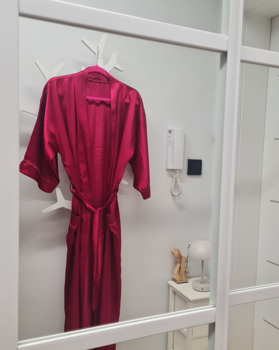 Elegancki szlafrok satyna ciemnoczerwony podomka M L XL