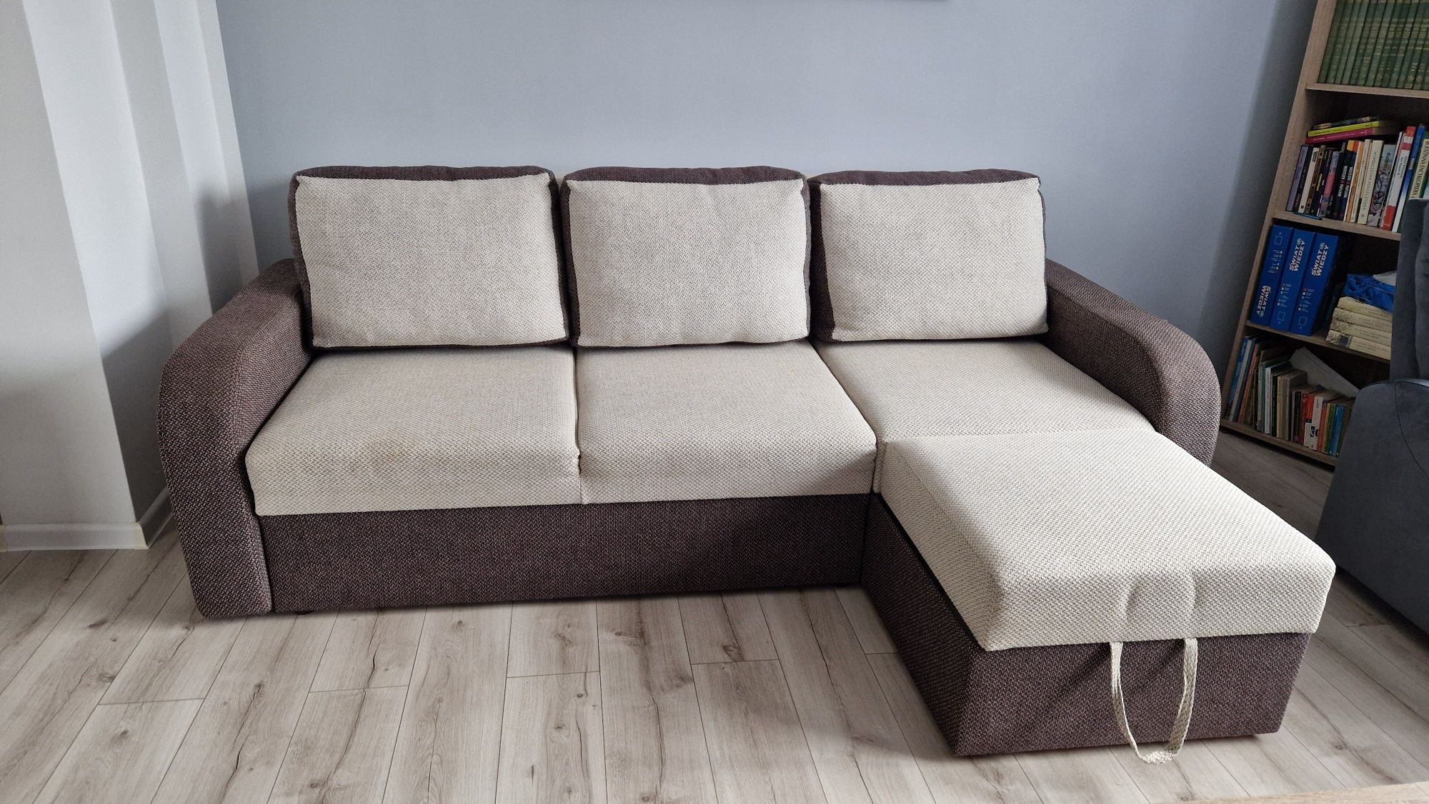 Beż Kanapa sofa narożnik 2 w 1 do spania